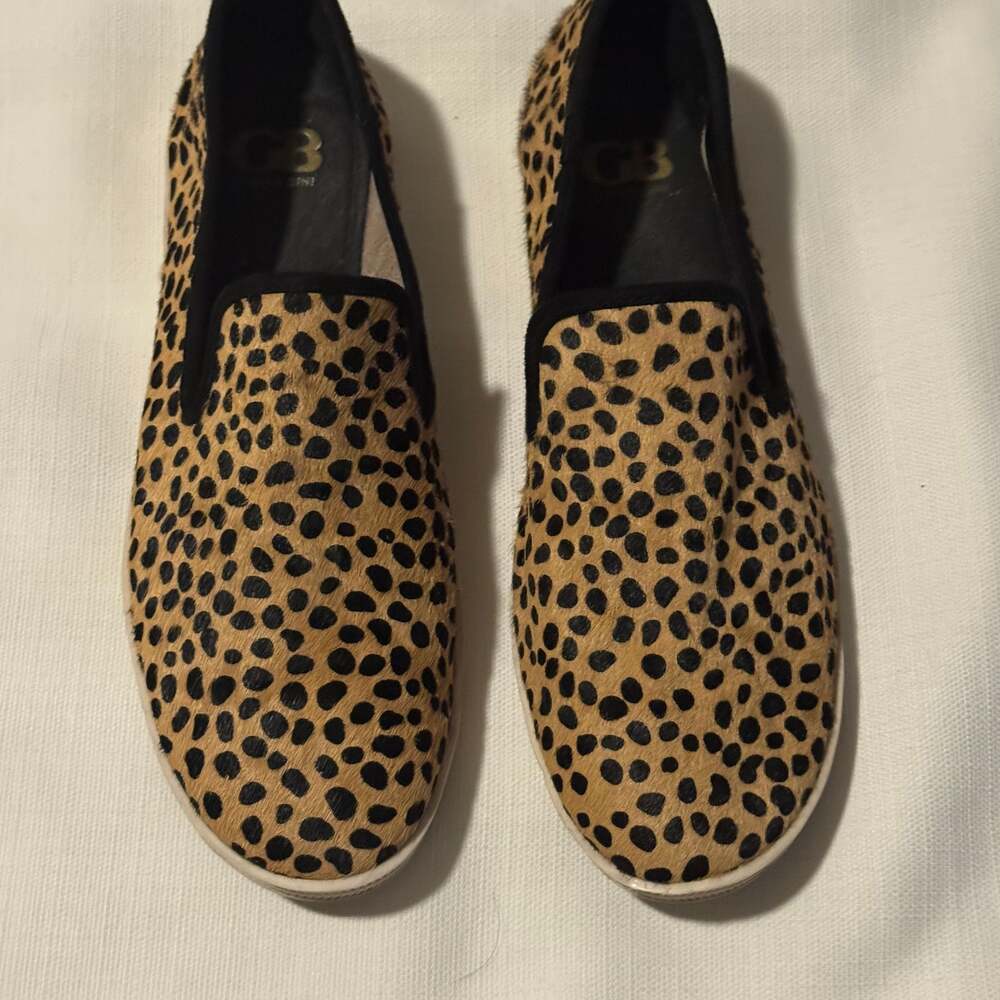 Gianni Bini Leopard Animal Print Calf Hair Black and Tan Slip-On Loafers Size 10